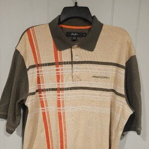 Sean John 90s Vintage Polo Shirt Men's XL Striped Short Sleeve Brown Orange Knit